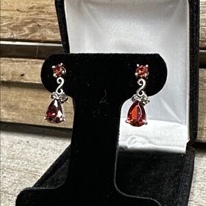 925 sterling silver great shape cubic zirconia red faceted crystal drop earrings